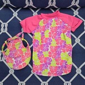 Pet Dog Pink Surf Rash Guard Floral T Shirt & Visor Medium 13" Companion Road